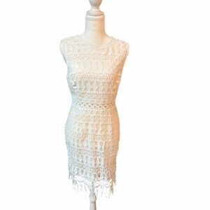Lulus Ivory Lace Fringe Dress Medium Bridal Shower Rehearsal Dinner Dress